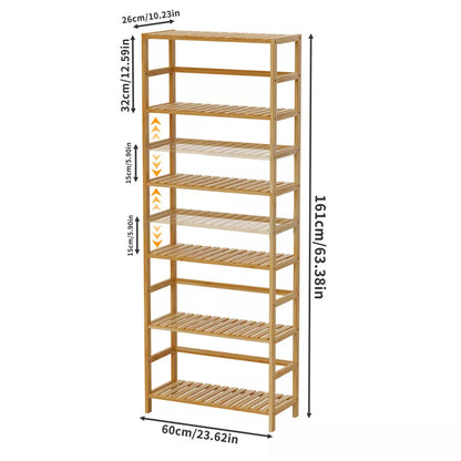 Tall Bamboo Shelf with 6 Adjustable Tiers for Books, Flowers, and Display