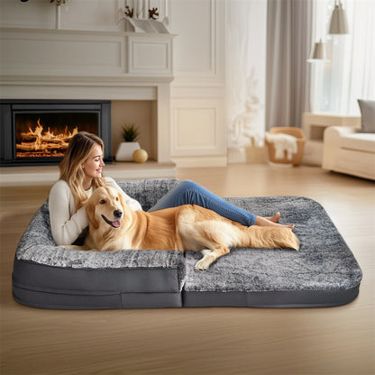 P&P 180CM XXXL Foldable Human Dog Bed Orthopedic Dog Sofa Bed with Bolstered Pillow