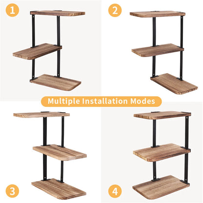 Wooden 3-Tier Floating Wall Shelf for Corner Art Display and Storage