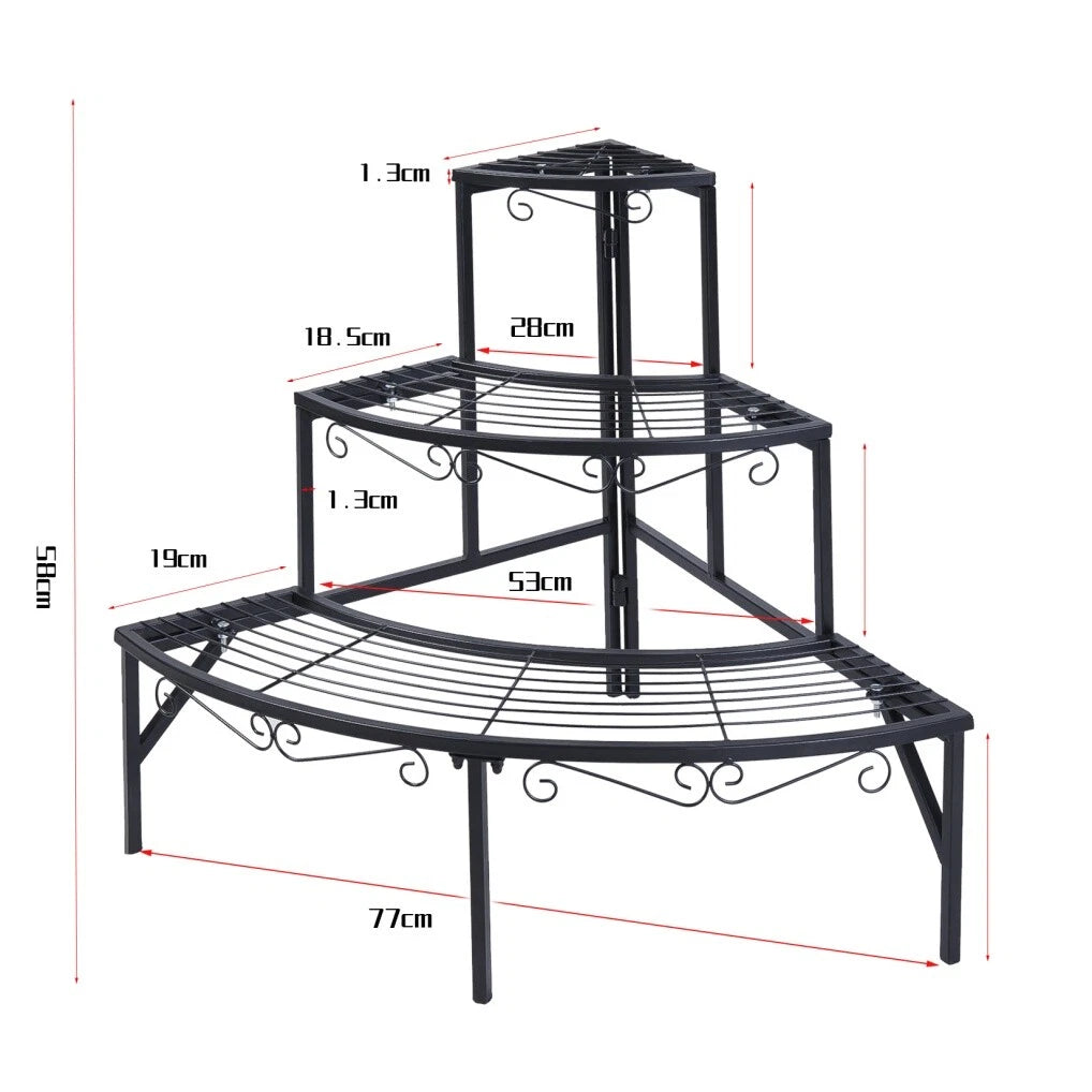 3 Tier Metal Plant Stand Corner Flower Pot Display Rack Indoor Outdoor Flower Shelf Black Iron Ladder Organizer