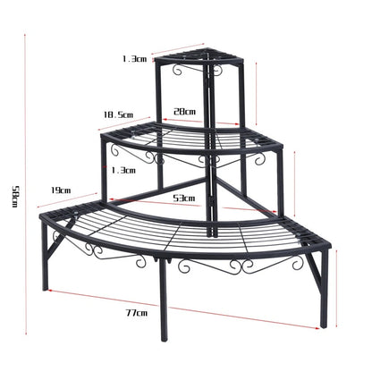 3 Tier Metal Plant Stand Corner Flower Pot Display Rack Indoor Outdoor Flower Shelf Black Iron Ladder Organizer