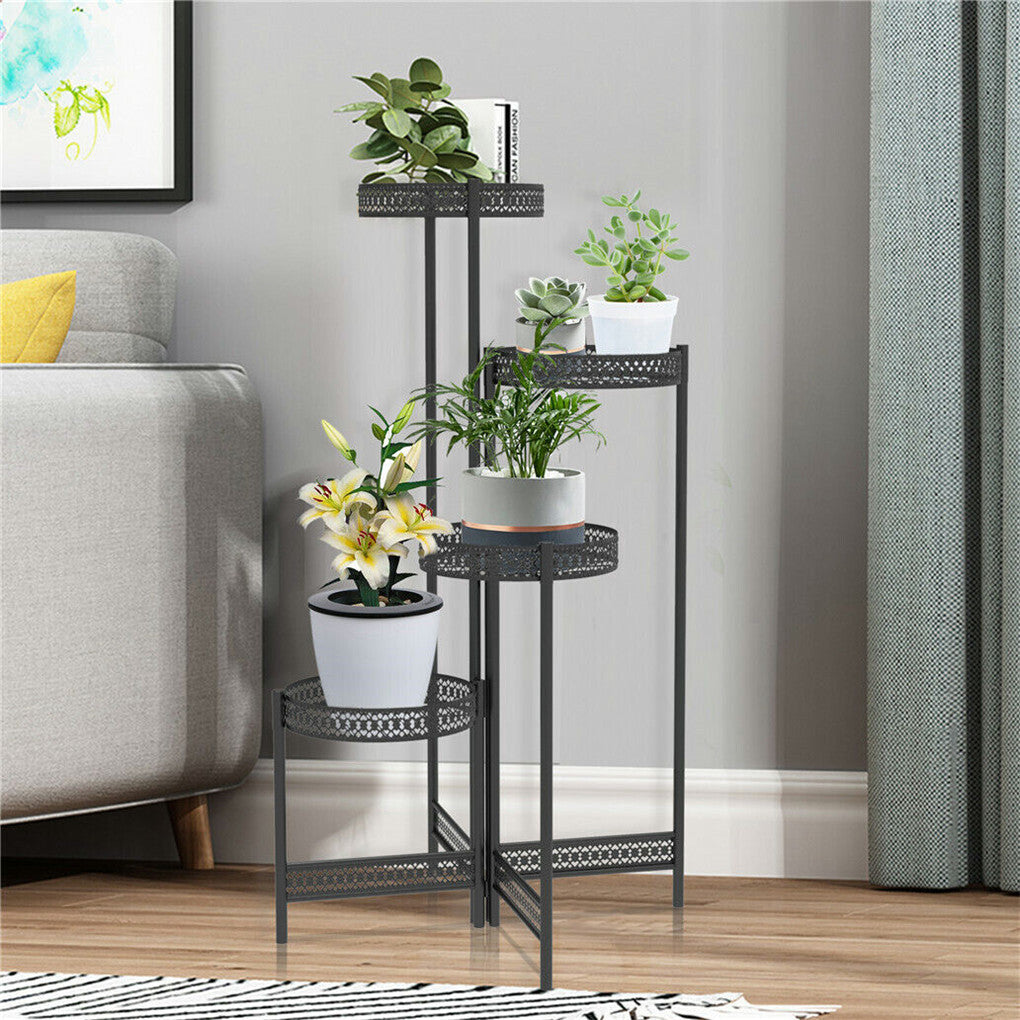 Four-tier metal plant holder folded for storage
