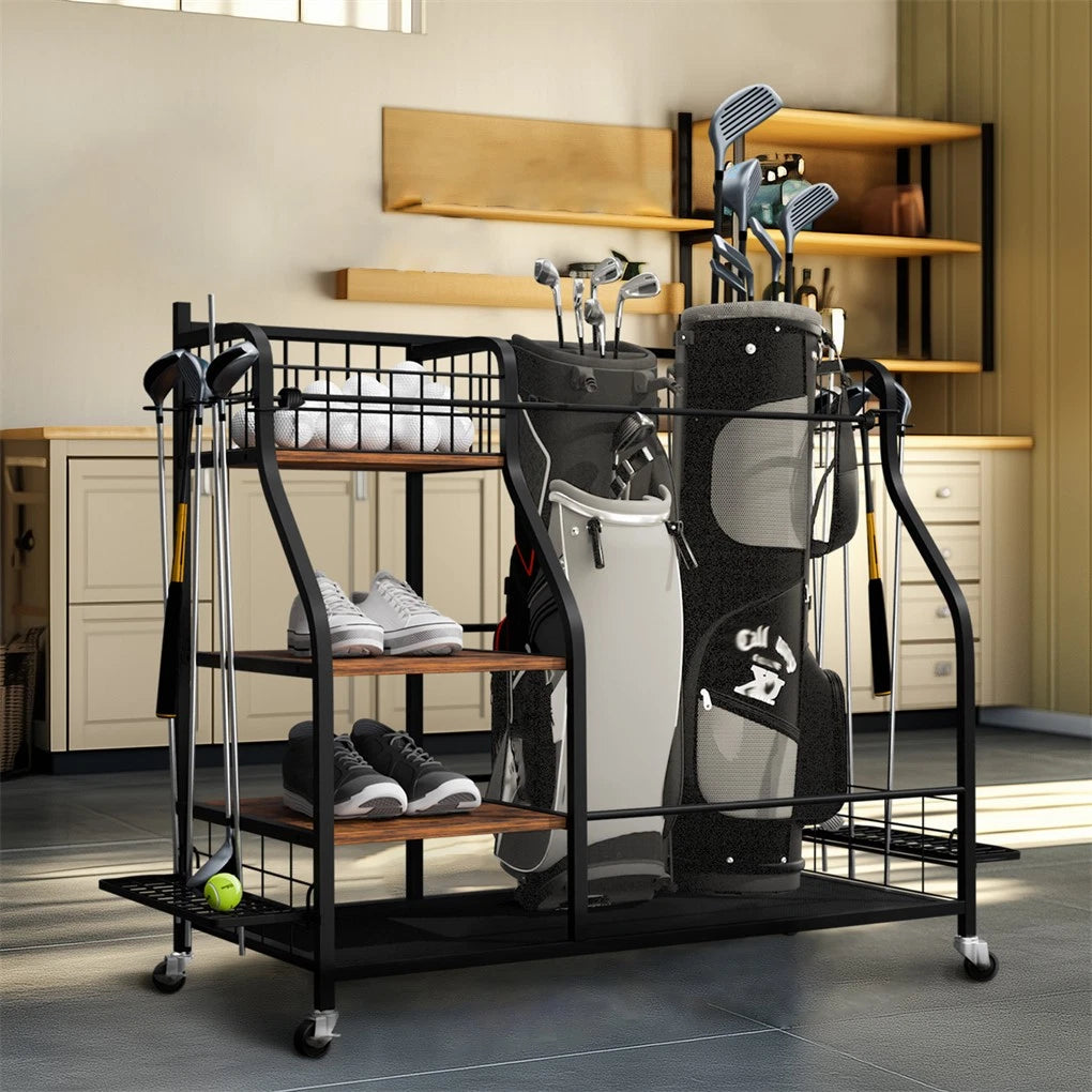 P&P Extra Large Golf Bag Storage Rack - Heavy Duty Organizer Stand for Multiple Bags & Clubs