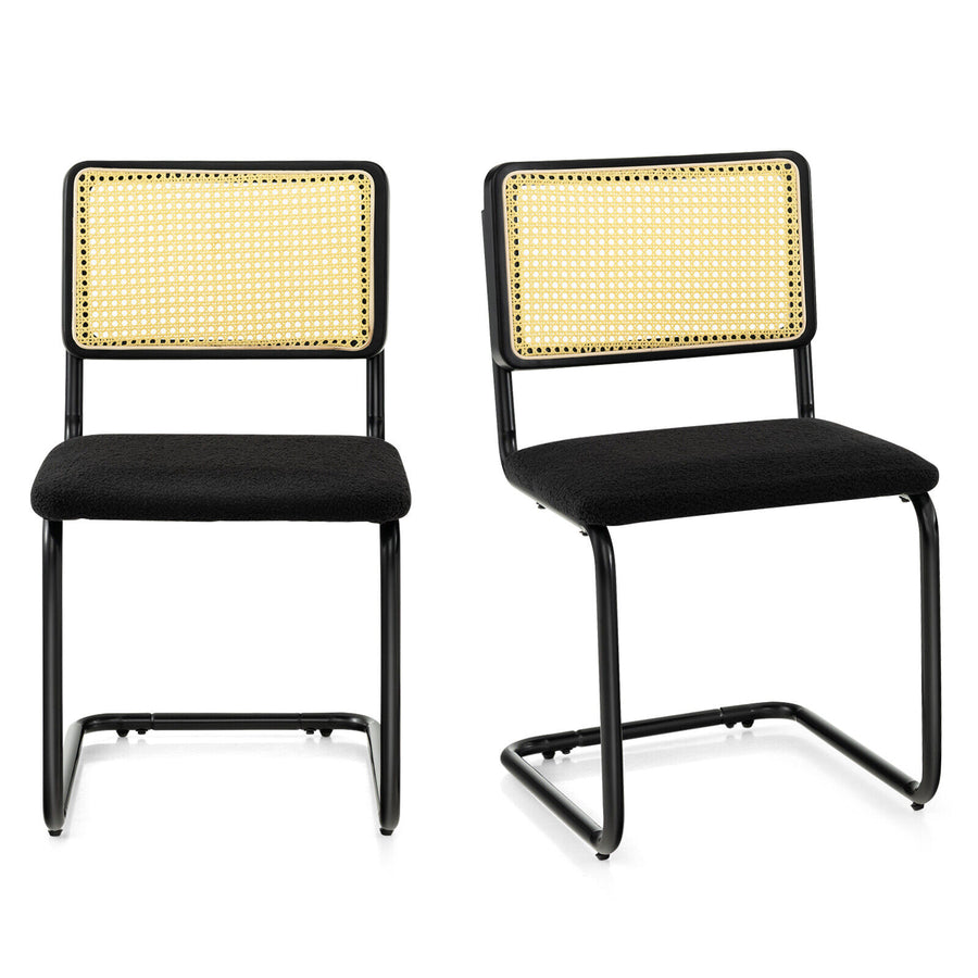 Rattan Dining Chairs Set of 2 — Cane Back, Metal Base