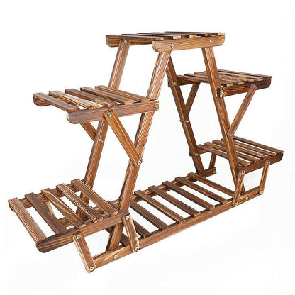 P&P 5 Tier Pot Wooden Plant Stand Shelves Bonsai Display Storage Rack Outdoor Indoor