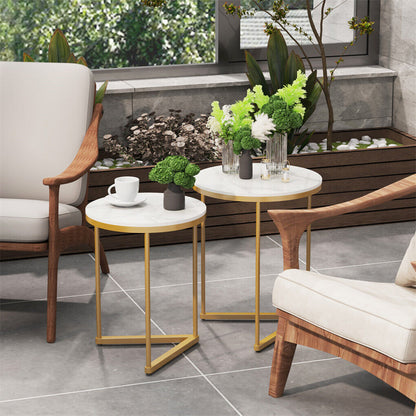 P&P 2PCS High Side End Sofa Table Nesting Drink Coffee Table w/ Unique V-shaped Base