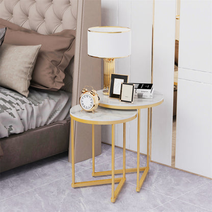P&P 2PCS High Side End Sofa Table Nesting Drink Coffee Table w/ Unique V-shaped Base