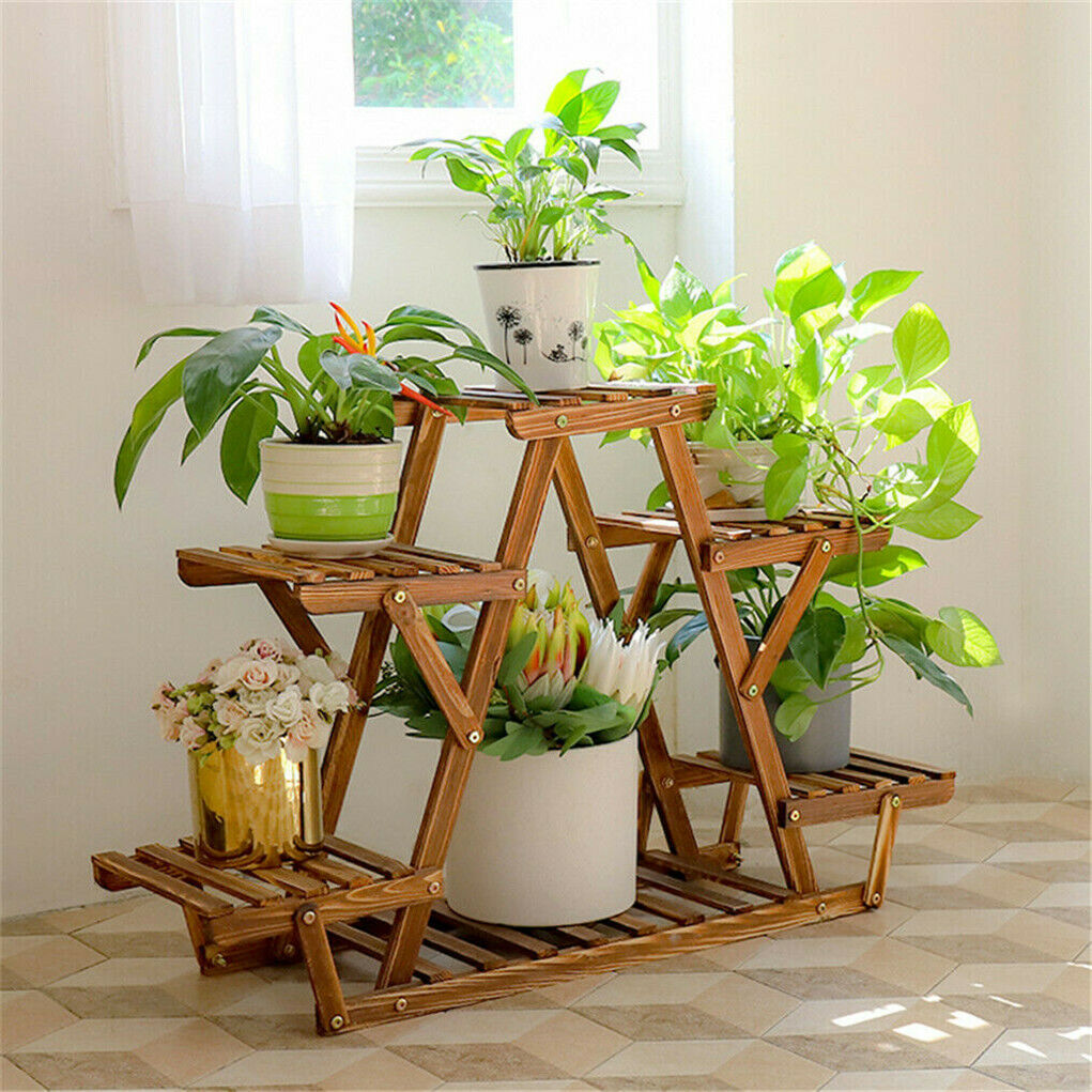 P&P 5 Tier Pot Wooden Plant Stand Shelves Bonsai Display Storage Rack Outdoor Indoor