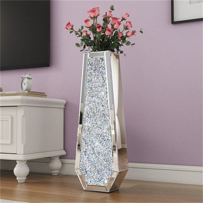 Mirrored floor vase styled with dried flowers