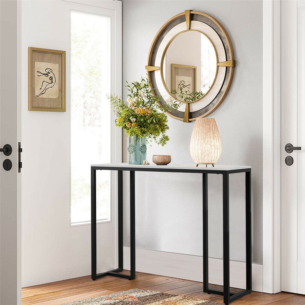 P&P Modern Accent Faux Marble Console Table Black Metal Frame Hallway Living Room