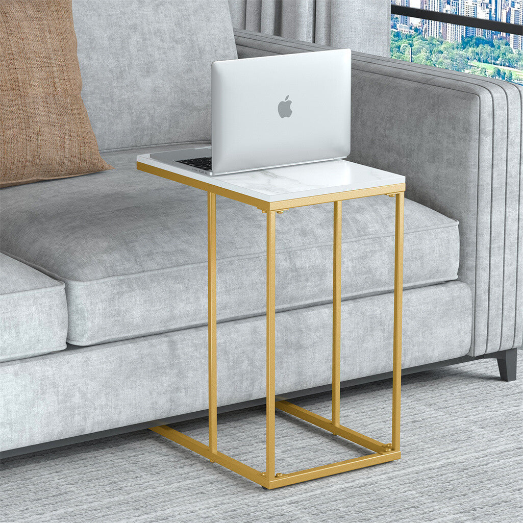 P&P Marble Top C Shaped Laptop End Side Table Small Chair Side Snack Accent Table