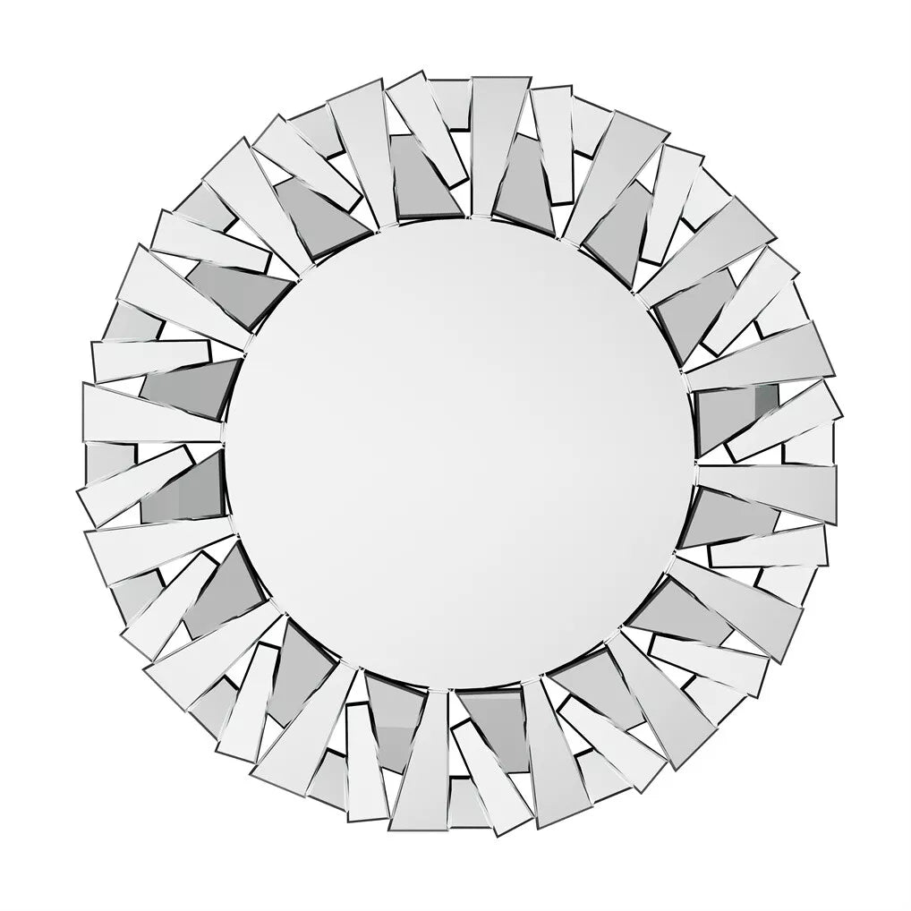 Silver sunburst round wall mirror front view