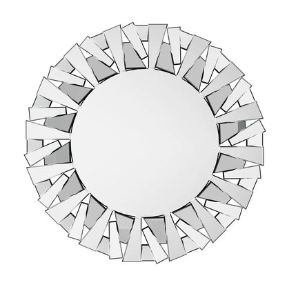 Silver sunburst round wall mirror front view