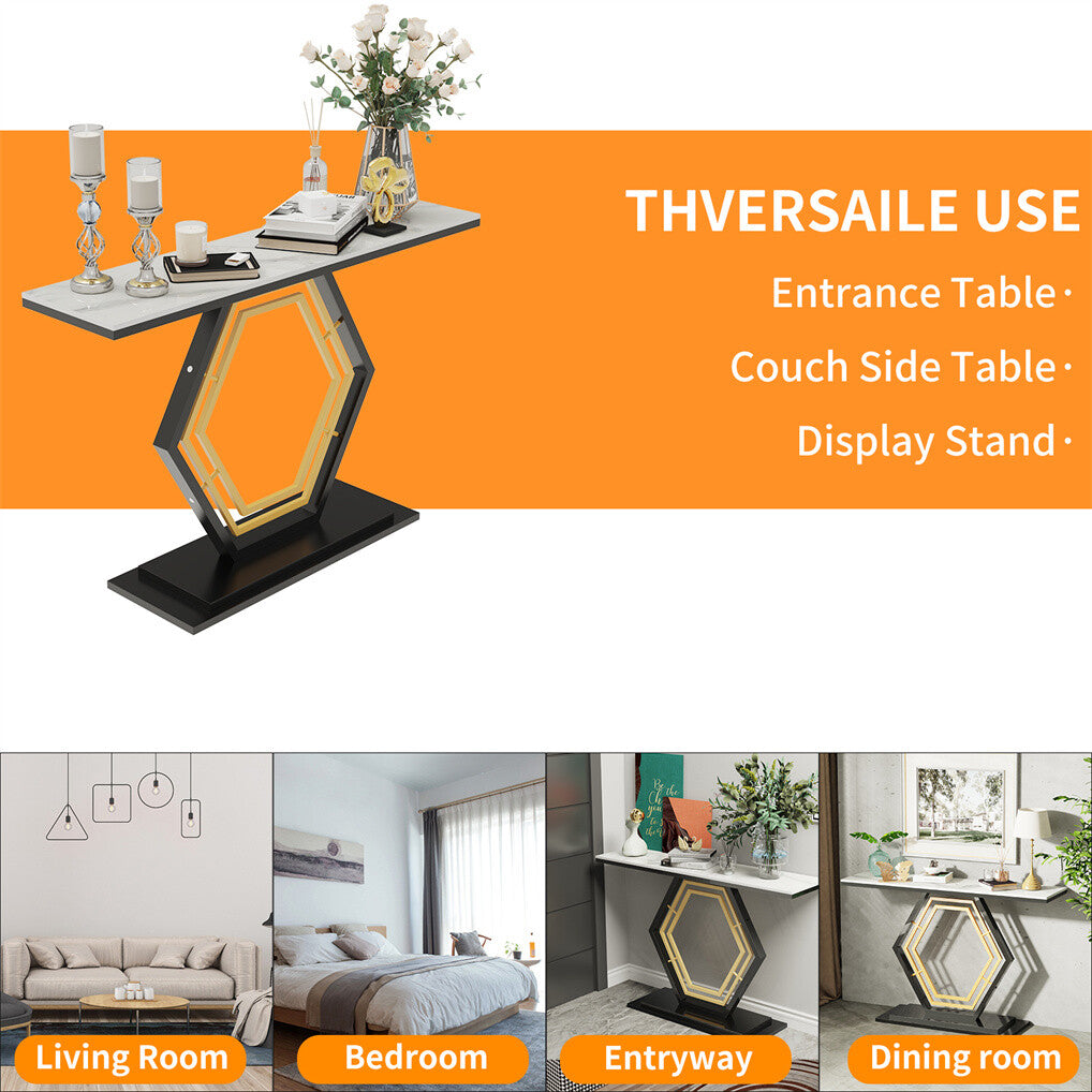 Ultra Long Marble Console Table Scratch-Proof Sintered Stone Accent Foyer Entryway Table