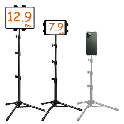 Tablet tripod stand adjusted to a viewing angle