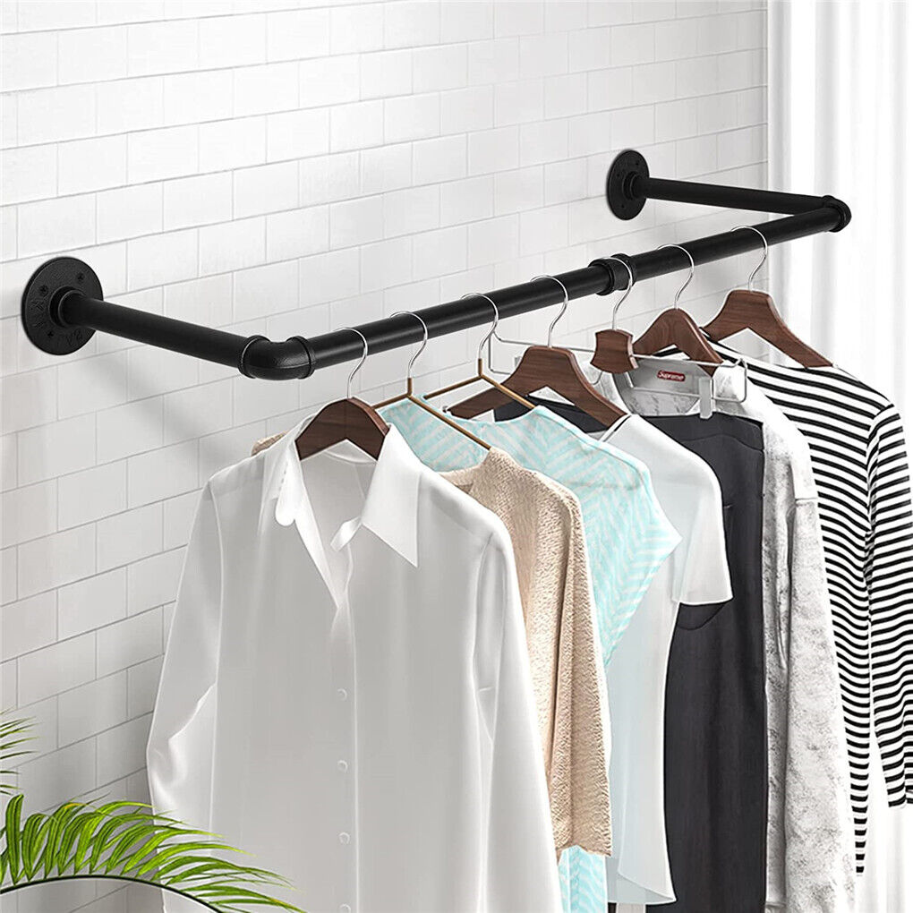 P&P Set of 2 Heavy Duty Wall Mounted Closet Rods Detachable Clothes Rack Garment Bar