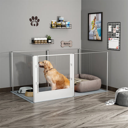 P&P 6 Panels Large Acrylic Dog Playpen Fence Lockable Thicken Pet Whelping Box w Mat