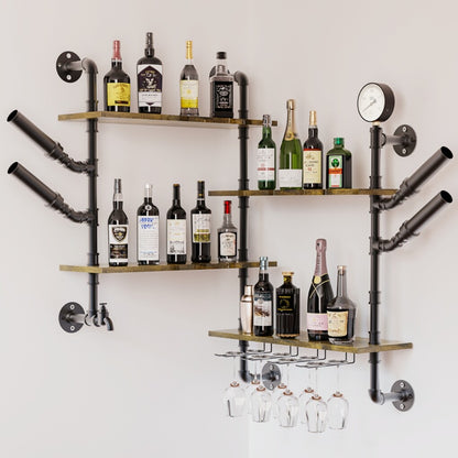 Shop Vintage Pipe Wine Rack with Wall-Mounted Shelf & Glass Holder in Australia