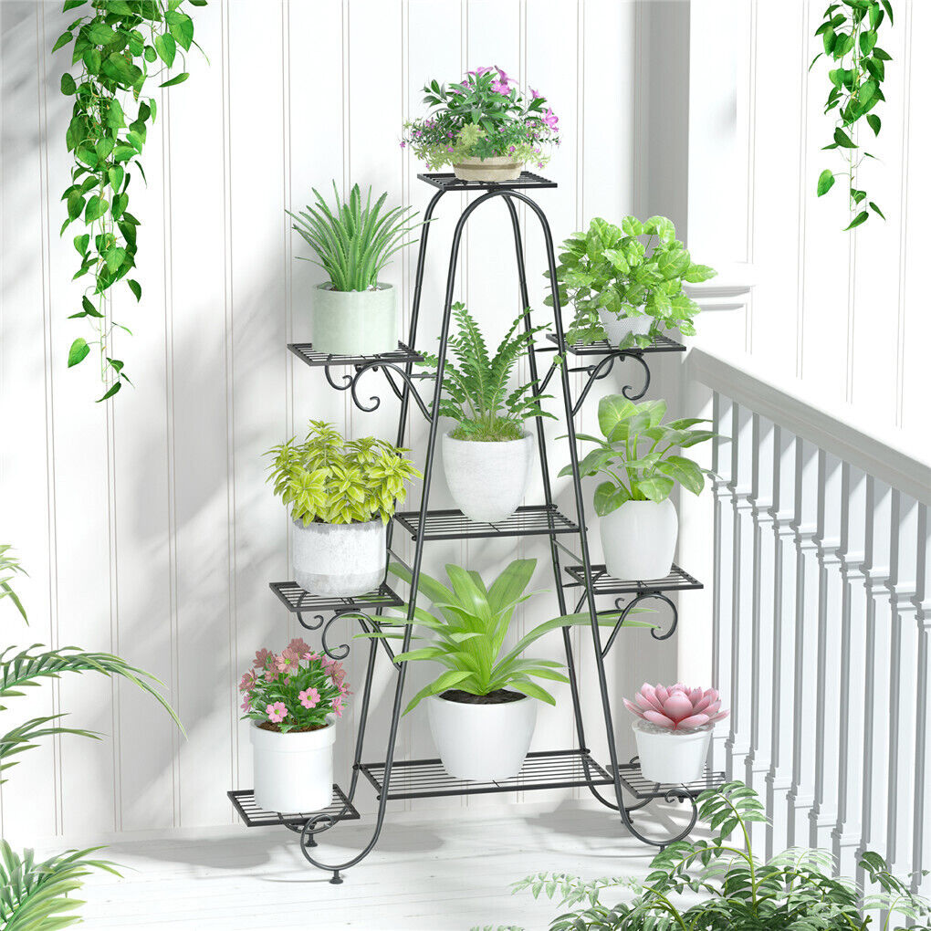 P&P Multilayer Metal Plant Stand Tall Flower Shelf Unit Garden Patio Display Rack