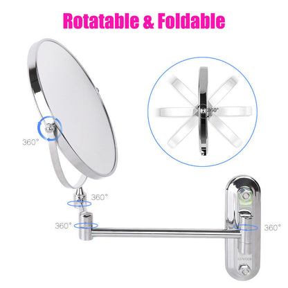 P&P 8" Bathroom Wall Shaving Makeup Mirror Telescopic Beauty Mirror 5x Magnification