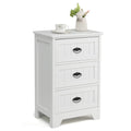 3-Drawer White Wood Bedside Table with Open Shelf