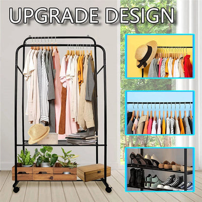 Industrial Clothes Rack with Garment Hanging and Shoe Shelf Storage AU