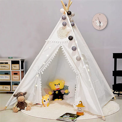 P&P Foldable Teepee Tent + Mat Boho Tent Childrens Wigwam Play Tent for Kids