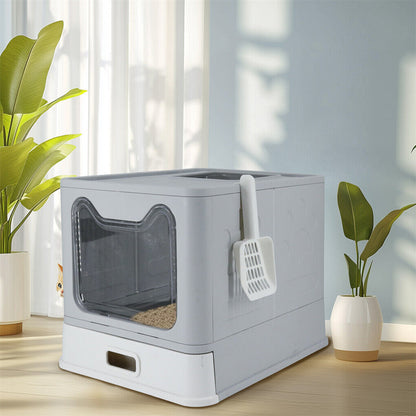 Enclosed litter box with grooved top lid