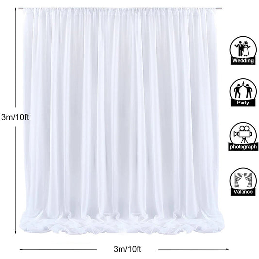 White sheer 3 by 3 metre wedding backdrop drape
