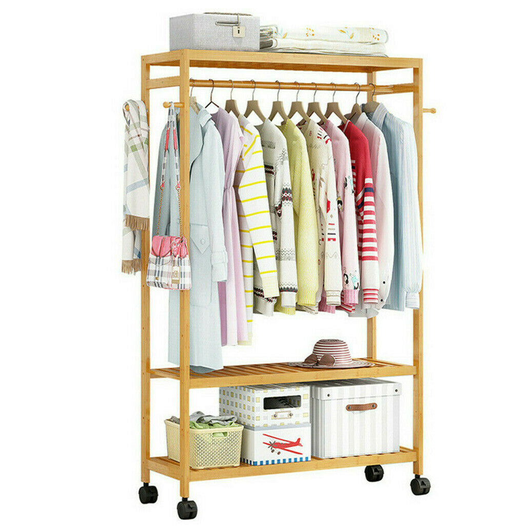 Tall bamboo clothes organiser dimensions and storage layout