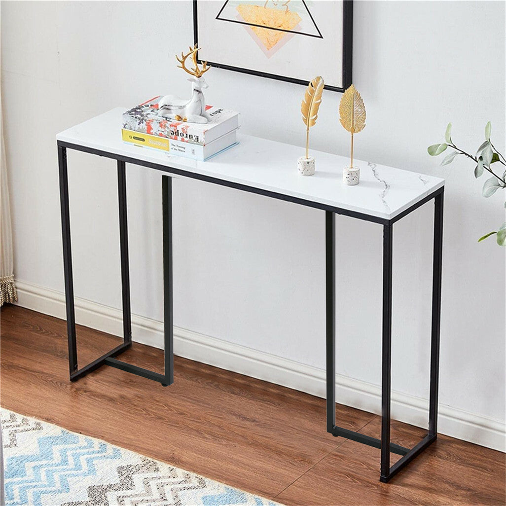 P&P Modern Accent Faux Marble Console Table Black Metal Frame Hallway Living Room