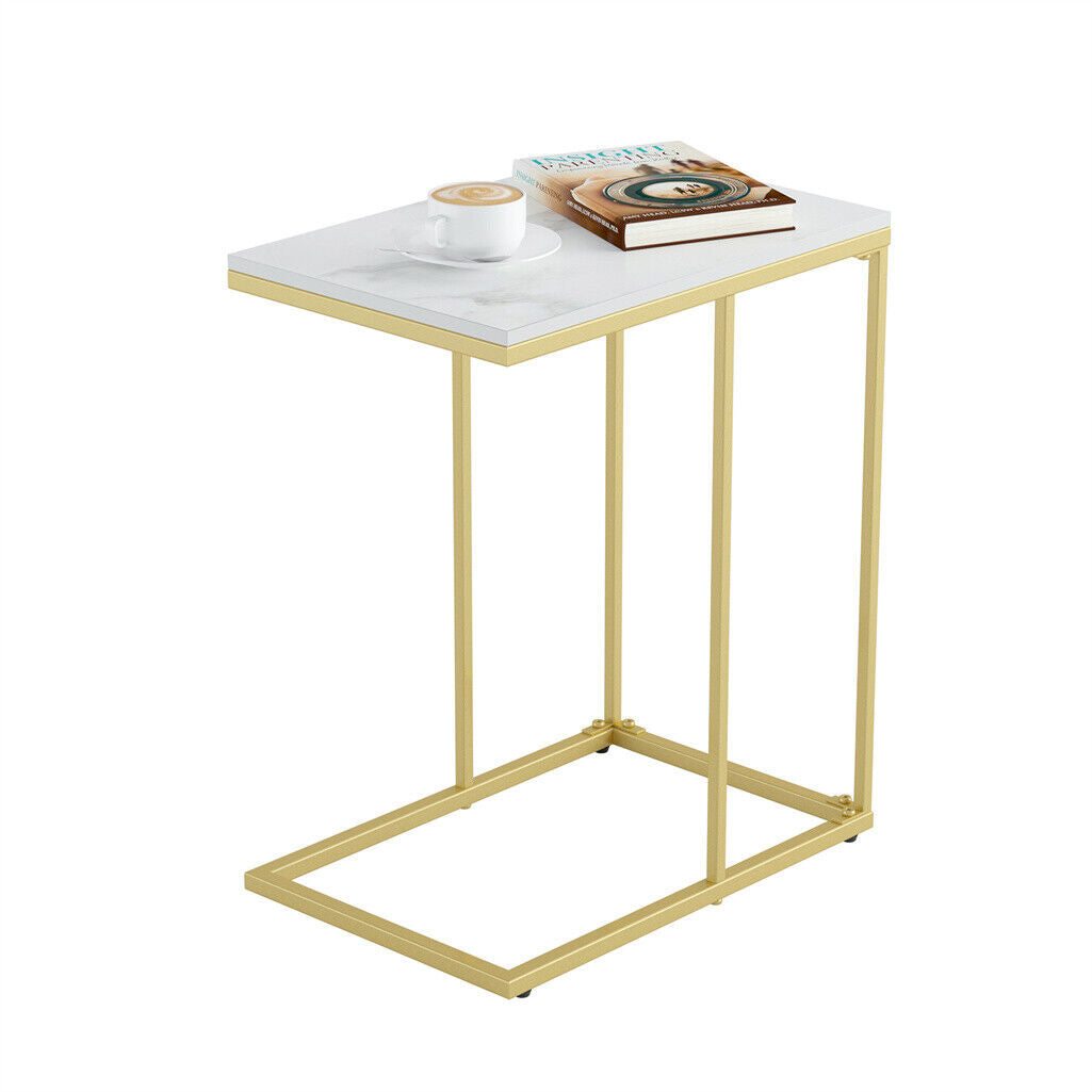 P&P Marble Top C Shaped Laptop End Side Table Small Chair Side Snack Accent Table