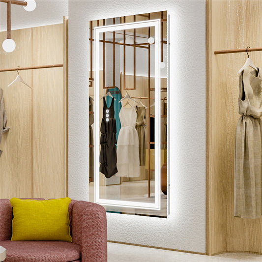 Modern anti-fog LED bathroom mirror, front view
