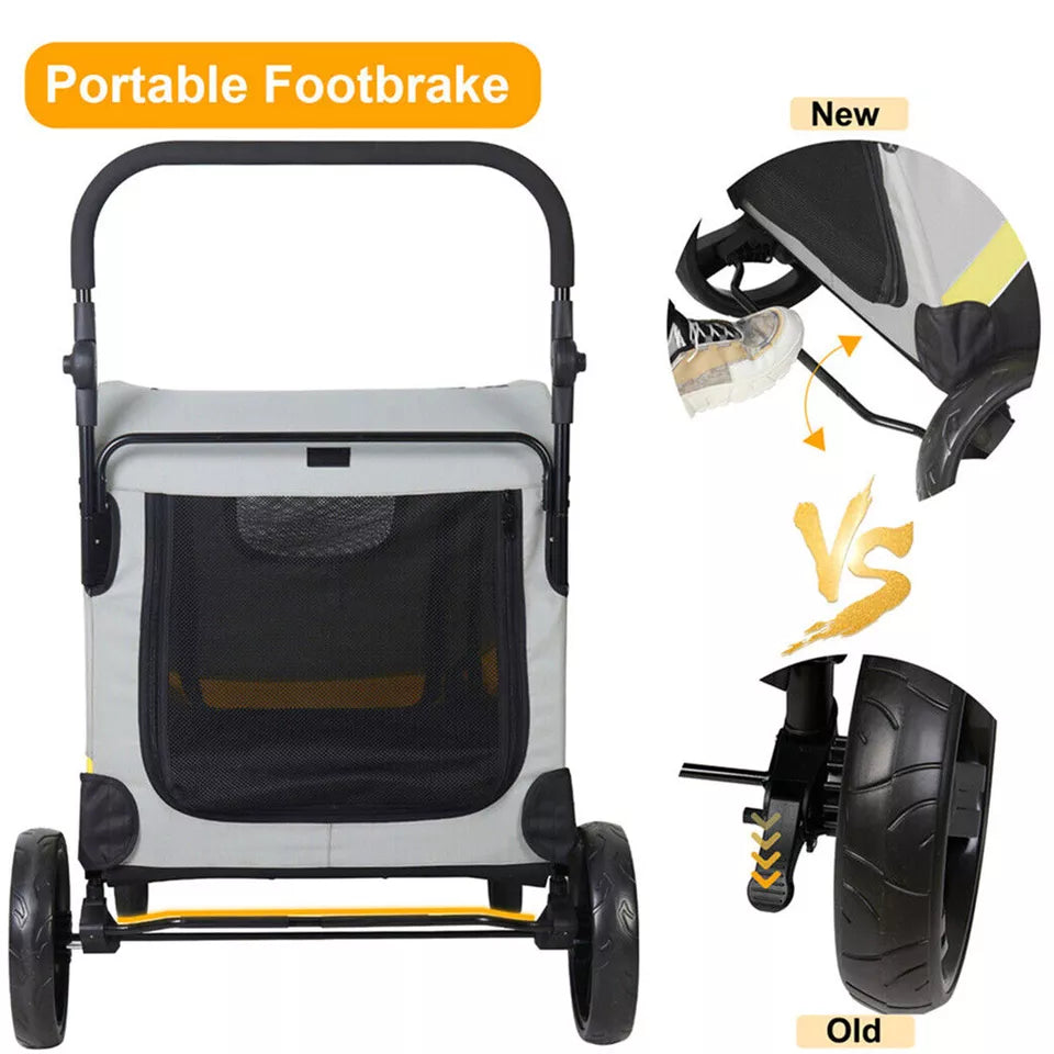 Folded large dog stroller for storage or transport