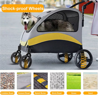 Lockable rear wheels on the foldable pet stroller
