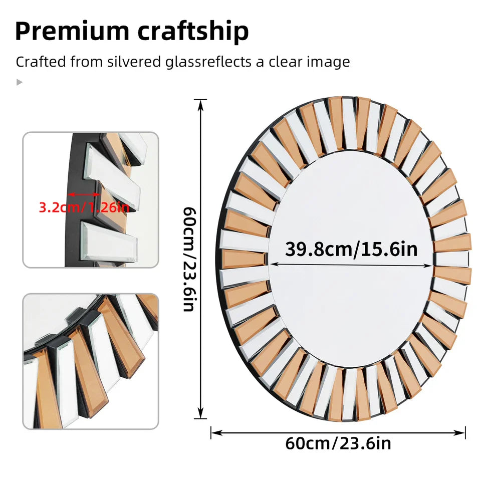 Modern sunburst wall accent mirror with beveled glass