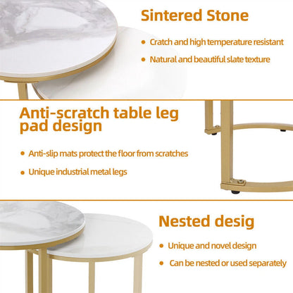 Elegant nesting end tables with white sintered stone surfaces