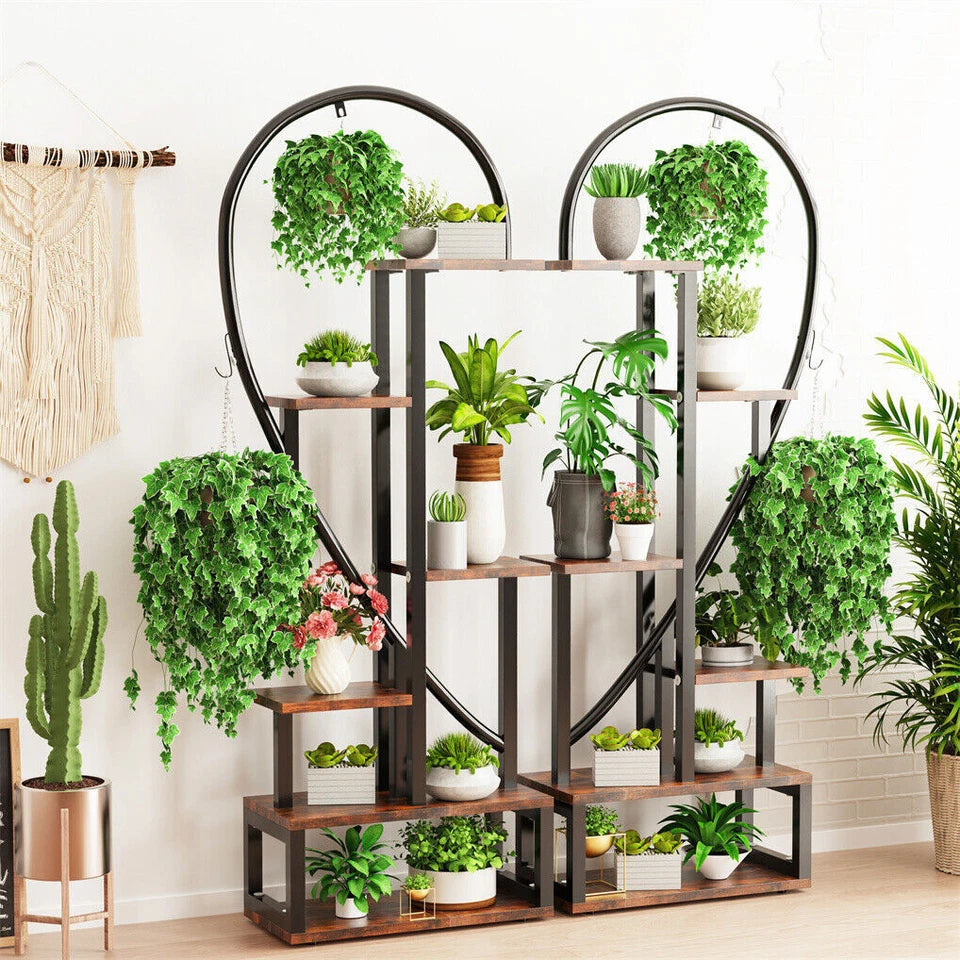 Decorative half heart plant stand for multiple flower pots