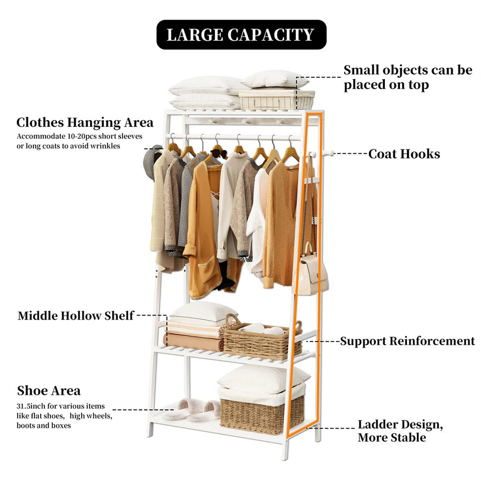 Modern bamboo clothing rack for clothes and accessories