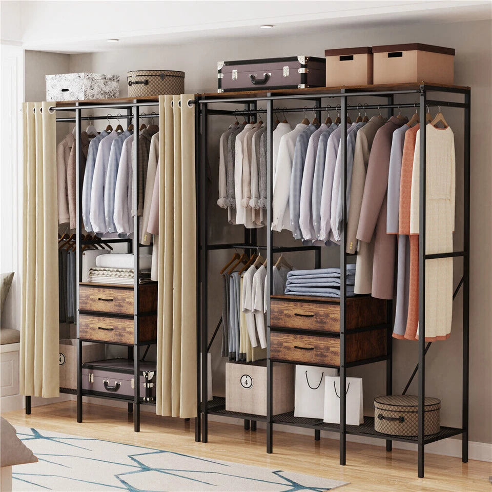 Fin Xxl Heavy Duty Wardrobe With 2 Drawers Bedroom Storage Hanging Bar Clothes Rail