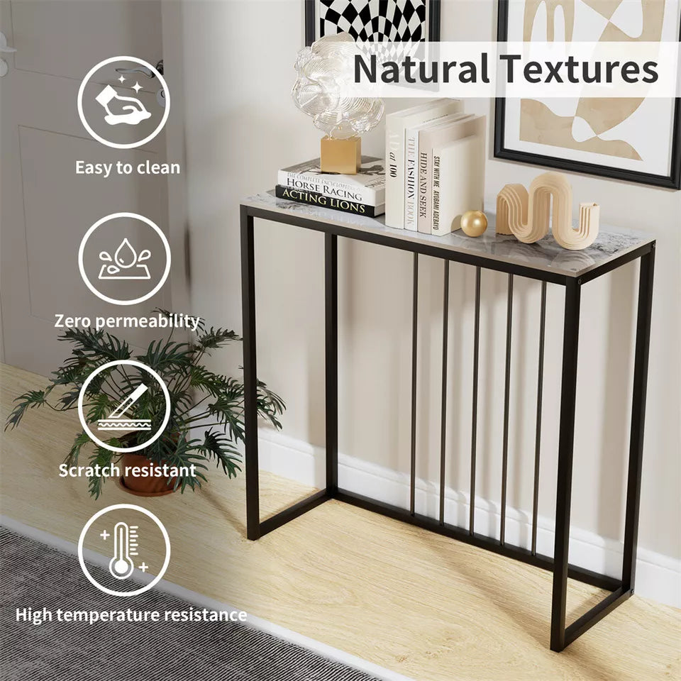 White stone console table for entryway, living room, or hallway