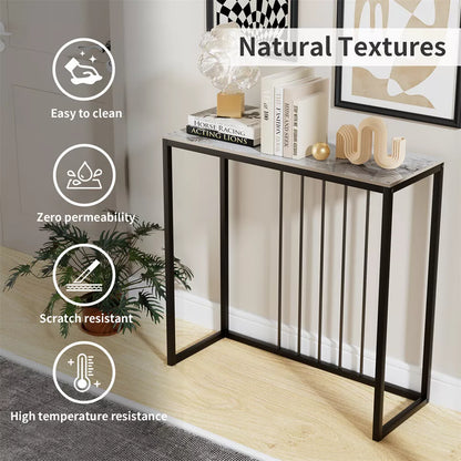 White stone console table for entryway, living room, or hallway