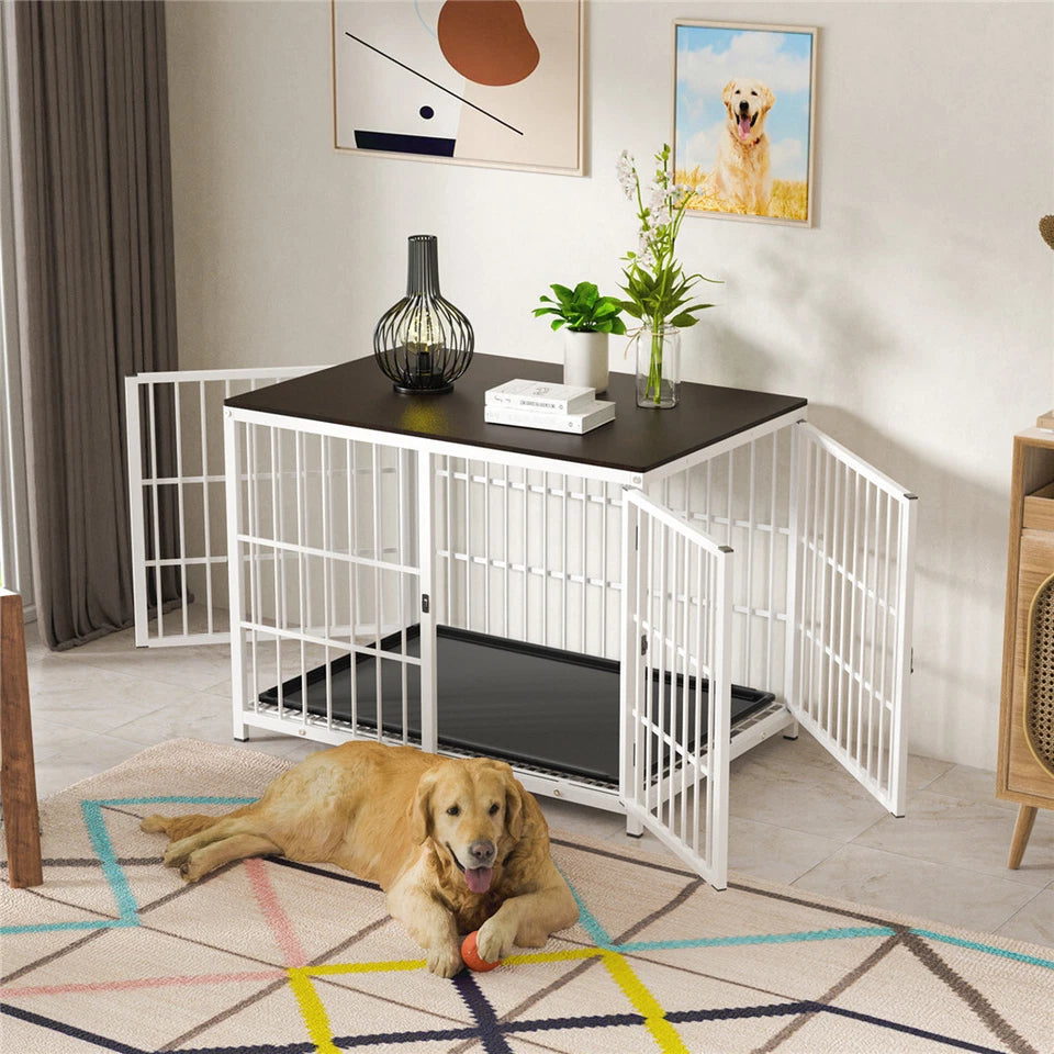 Modern wooden pet crate with removable tray