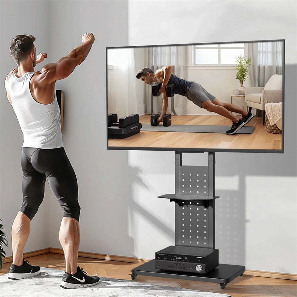 Rolling television floor stand shown from the front