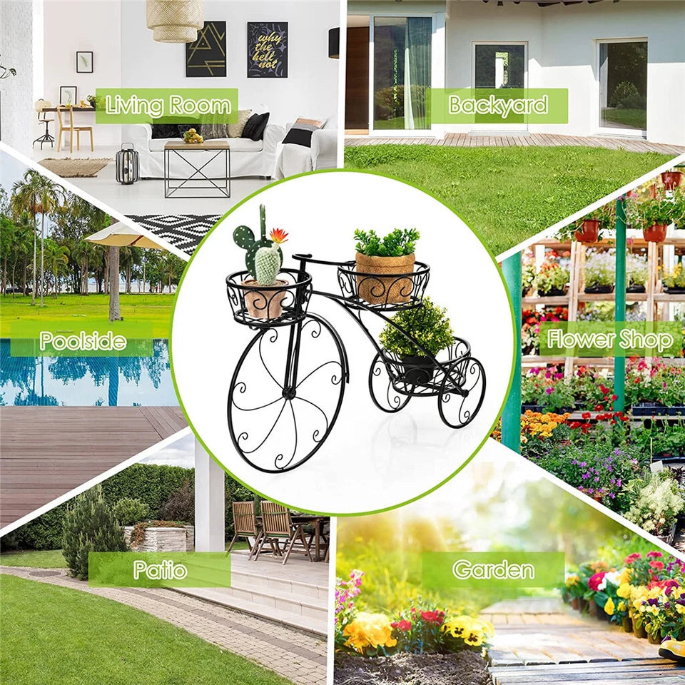 Metal Bicycle Flower Pot Stand for Patio & Garden