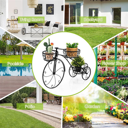 Metal Bicycle Flower Pot Stand for Patio & Garden