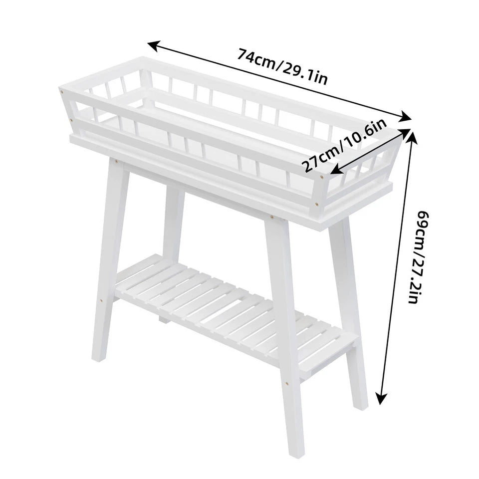 2 Tier Decorative Plant Stand & Accent Table Indoor/Outdoor Flower Display Shelf for Living Room, Balcony, or Patio
