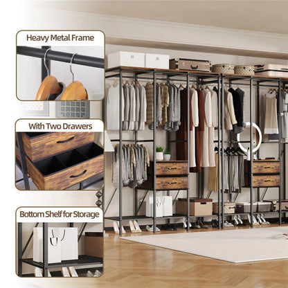 Fin Xxl Heavy Duty Wardrobe With 2 Drawers Bedroom Storage Hanging Bar Clothes Rail
