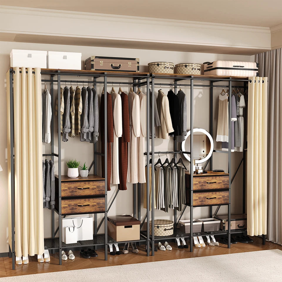 Fin Xxl Heavy Duty Wardrobe With 2 Drawers Bedroom Storage Hanging Bar Clothes Rail
