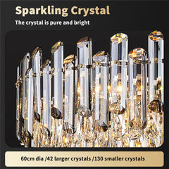 Gold crystal ceiling chandelier with seven lights